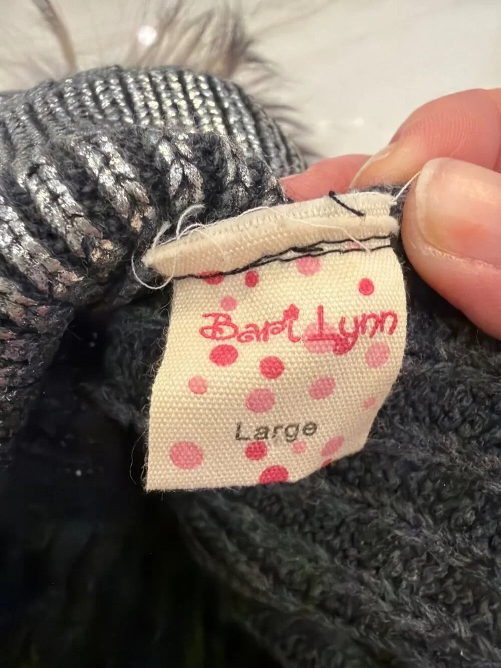 Bari Lynn Girls Large Metallic Knit Beanie With Faux Fur Pom By Bart Lynn Large